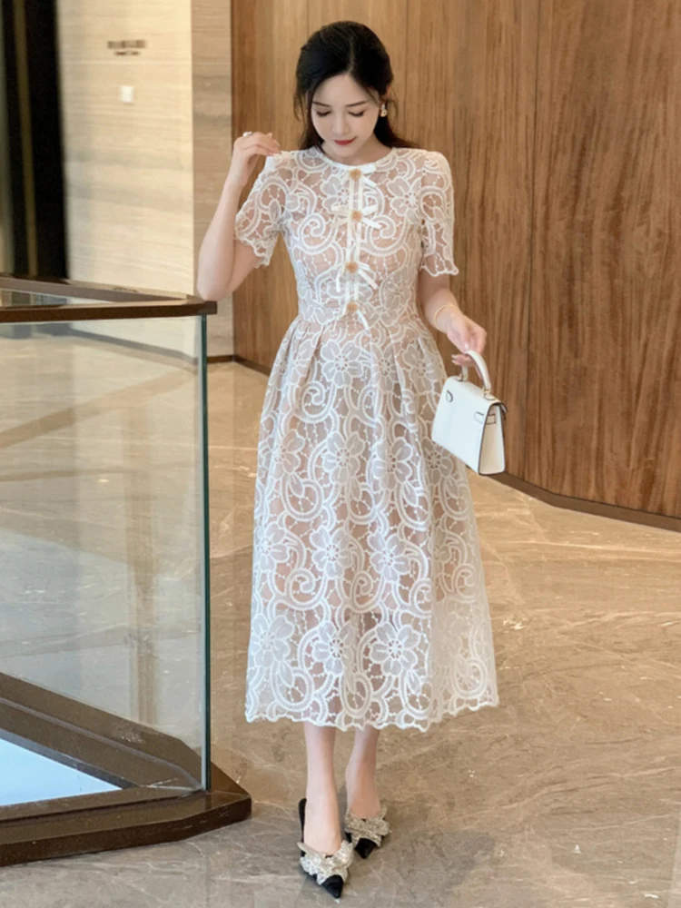 Encaje Blanco Vestidos Blancos Por La Rodilla Vestidos Bajo La