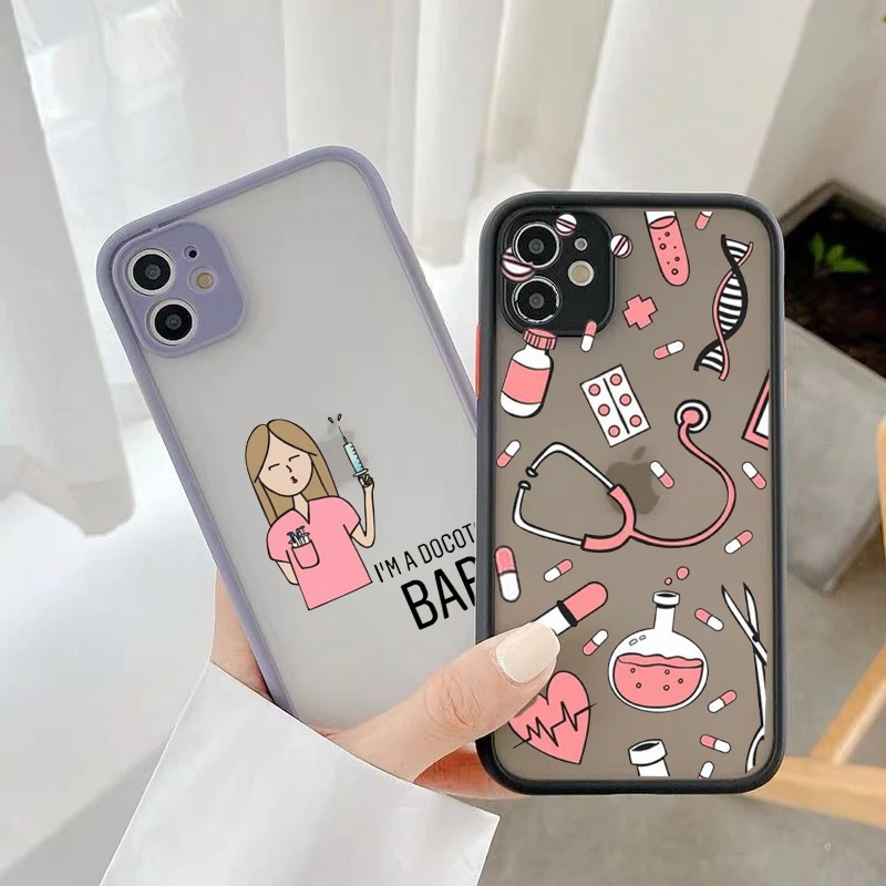 GYKZ Cartoon Medicine Doctor Nurse Phone Case For iPhone 13 11 Pro 12 XS MAX XR SE20 7 8 6 Plus Shockproof Cover Clear Fundas iphone 13 pro max wallet case