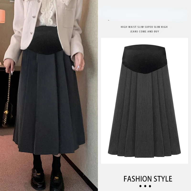 Preppy Style High Waist Maternity Belly Skirt Autumn Long Loose Design Pregnant Woman Umbrella Skirt Loose Maternity Skirts
