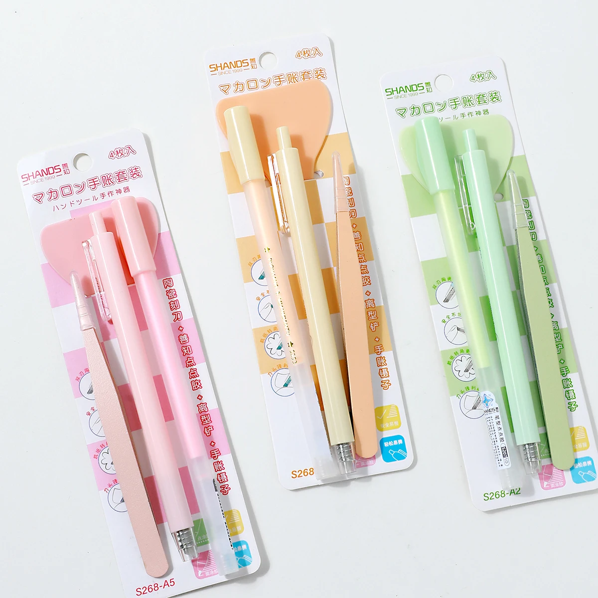 Stationery Set 4PCS School Supplies Pen-Shaped Glue Dot Carving Pen Plastic Spatula Plastic Tweezers