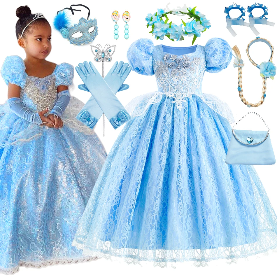 

Cinderella Dress Girls Halloween Christmas Ball Gown Dress Up Cosplay Princess Costume Kids Clothes for Birthday Party 2-10T