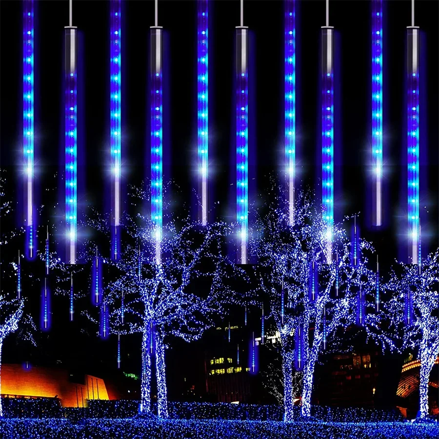 50Cm Meteor Shower Rain Lights Led Christmas Fairy Tube String Light Waterproof Drop Icicle Snow Falling Raindrop Fairy Lights