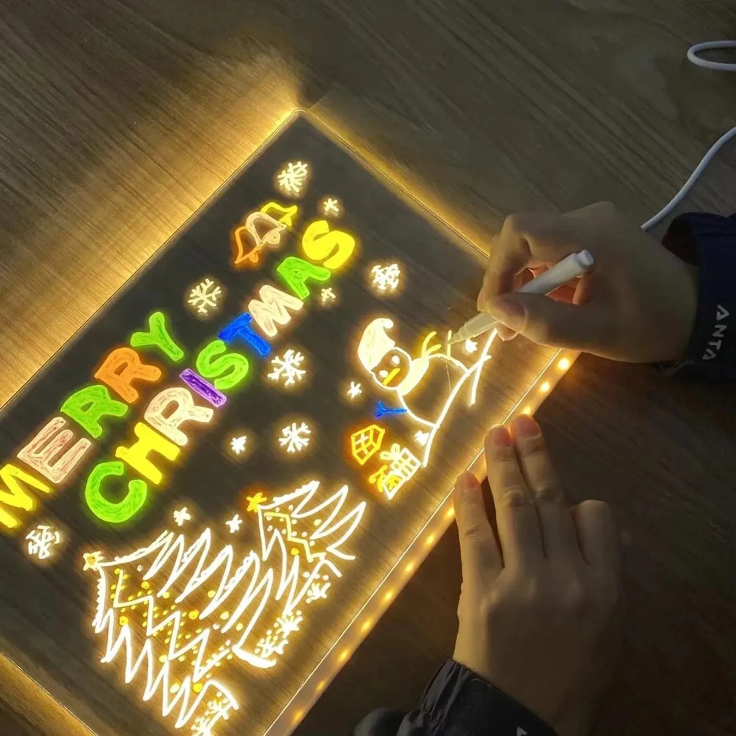 7가지 색상 펜이 있는 LED 노트 보드, 아크릴 메시지 보드, DIY LED 조명 드로잉 보드, 어린이 생일 선물용 조명