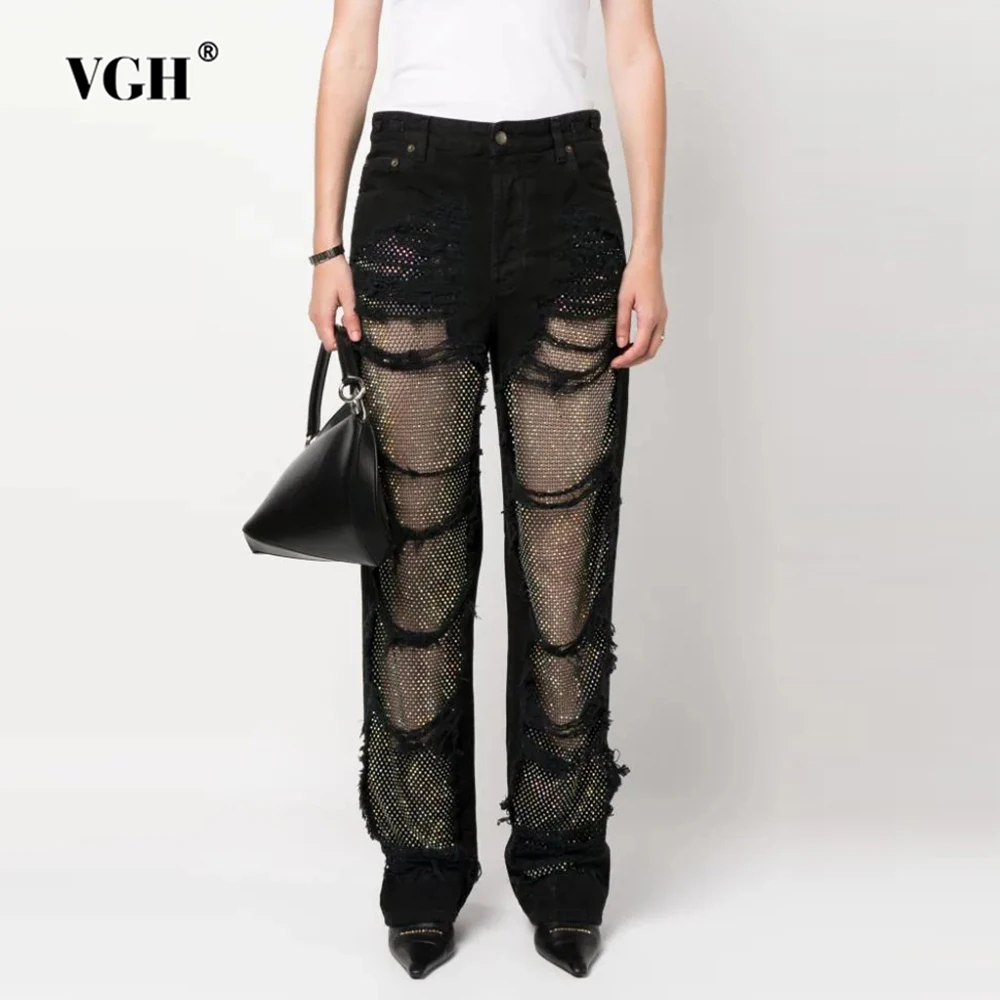 vgh-hollow-out-solid-patchwork-diamonds-jeans-for-women-high-waist-spliced-button-long-trousers-female-clothing-fashion-style