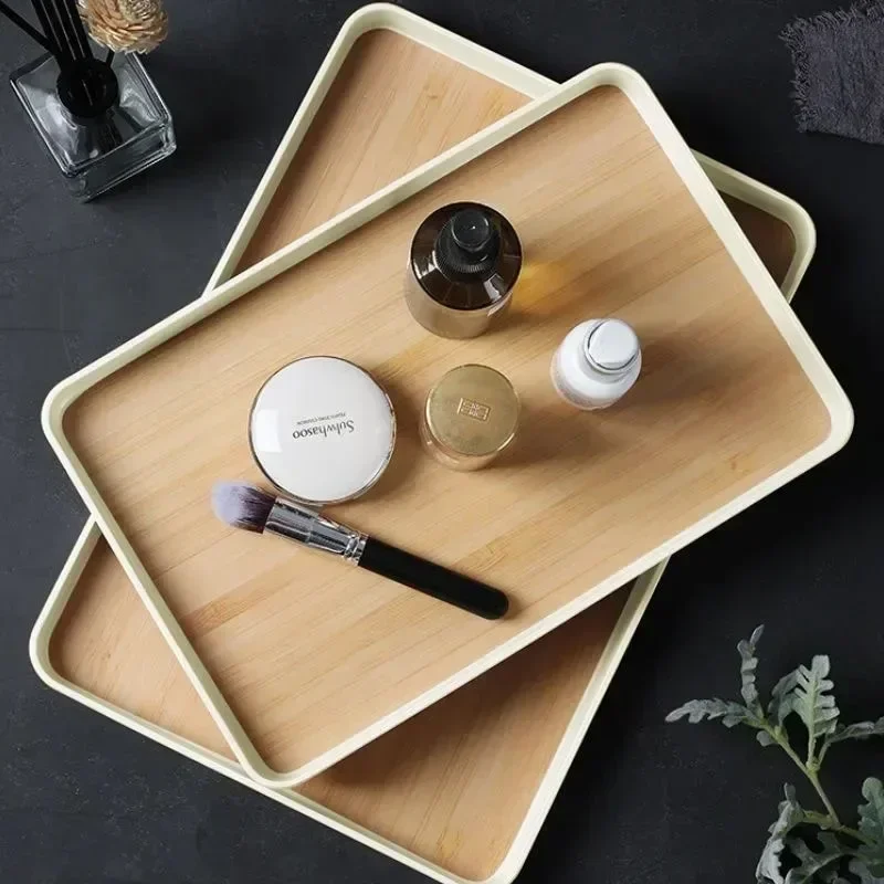 Bamboo Tray Diamine Japanese Dinner Plate Imitation Bamboo Pattern Tea Tray Plastic Storage Thickened Fall-proof