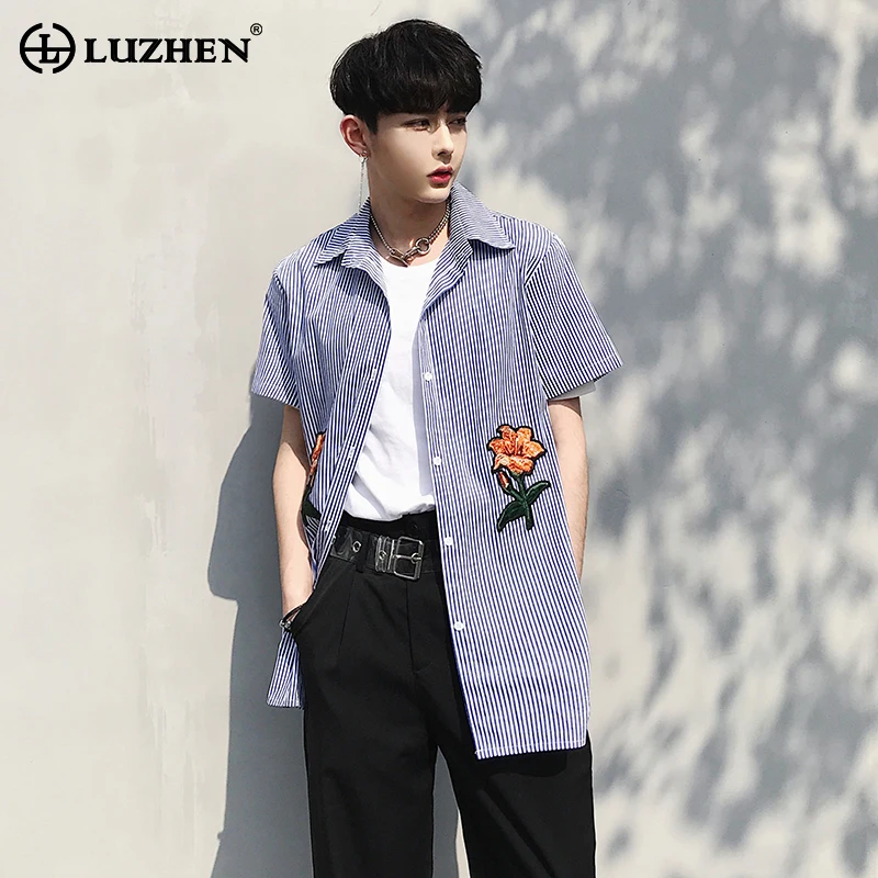 

LUZHEN Original Embroidery Design Fashion Korean Short Sleeve Shirts Stylish Handsome High Quality Men Tops Free Shipping LZ4170