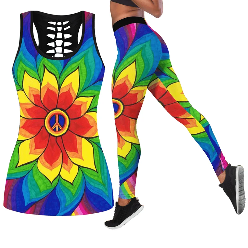 

Colorful Hippie Peace 3D Printed Tank Top+Legging Combo Outfit Yoga Fitness Legging Women