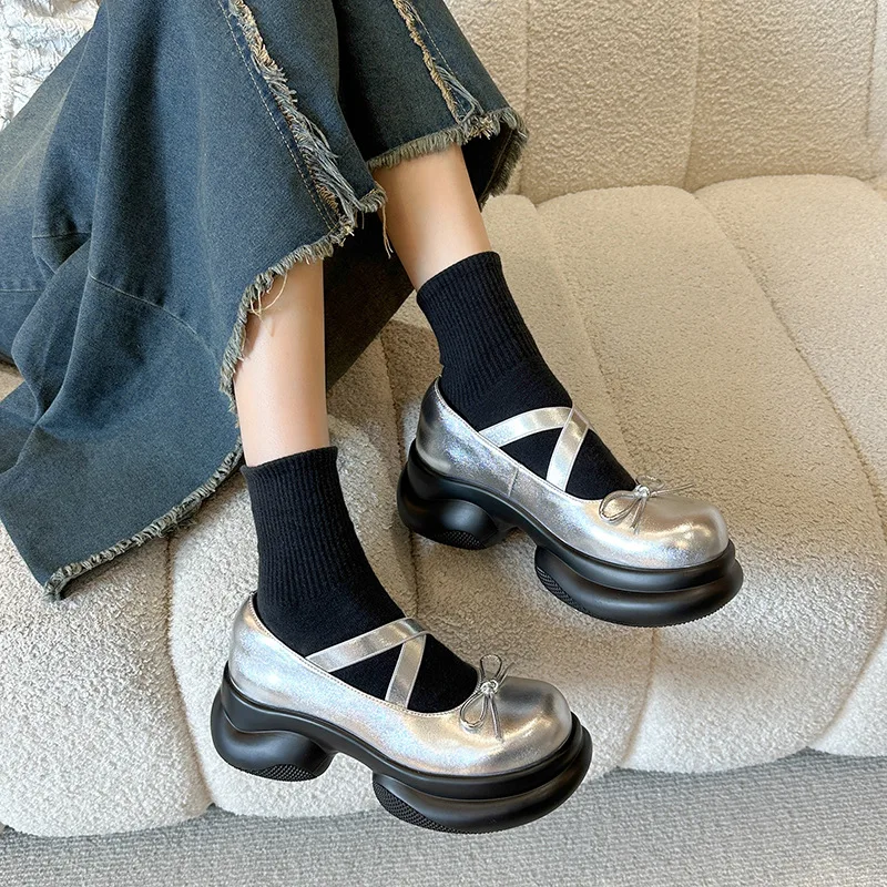 

Женские туфли-оксфорды в стиле ретро, универсальные Повседневные кроссовки с круглым носком, клоги, на платформе, кожаные, на осень
