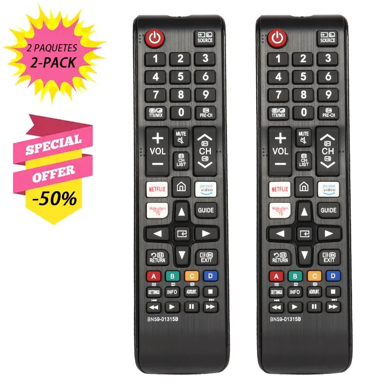 2-Pack BN59-01315B Remote Control Replaced for Samsung UHD  LED LCD 4K 8K ULTAR QLED SMART TV with NETFLIX Prime Video Key