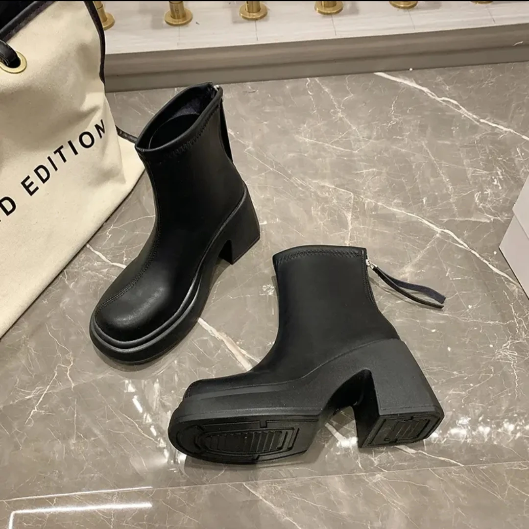 Aphixta Classic Ladies Platform Ankle Boots 9cm High Heels Concise Women Modern Boots Botines Shoes For Woman Back Zipper Boats