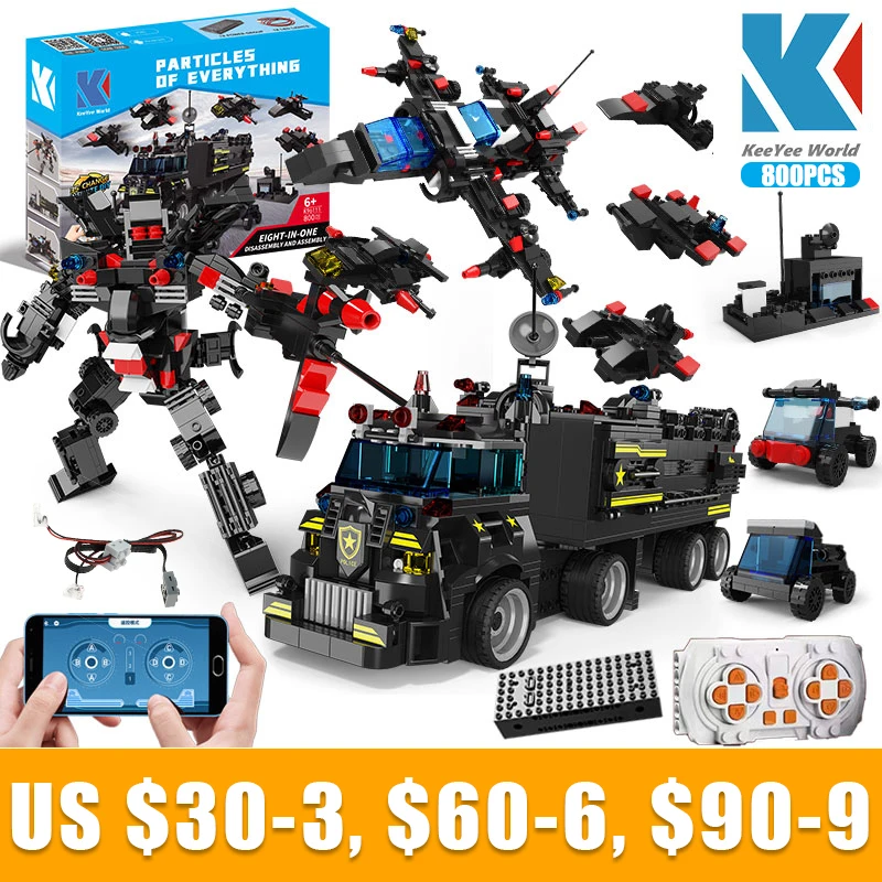 Kaiyu K96111 35 In 1 Auto Militare Robot Building Blocks City Police Station Telecomando Camion Blocchi Giocattolo Per Bambini Regali