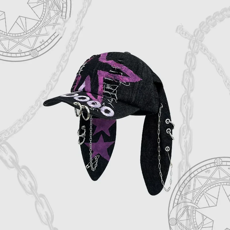 Y2k Wasteland Wind 3D Ear Hand-painted Hole Baseball Hat Street Trend Men Women Personality Adjustable Casual Hip-hop Caps Gorra 2