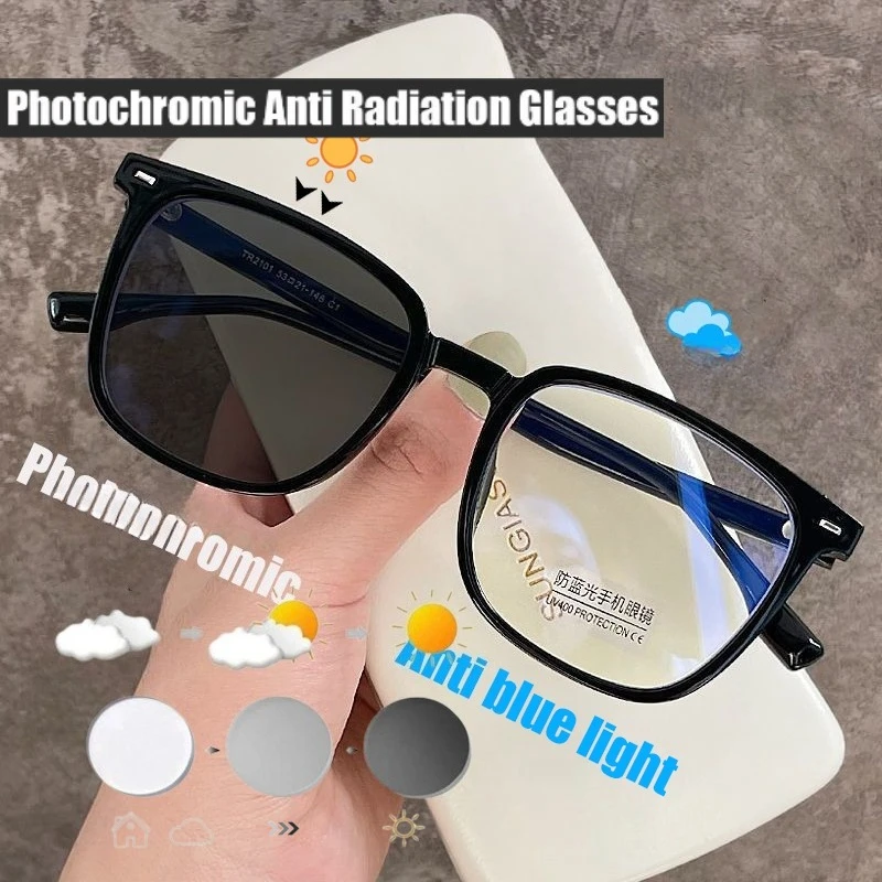Vintage Photochromic Square Eyewear with Blue Light Resistance