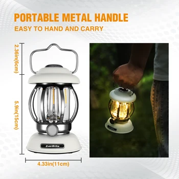 EverBrite Camping Lantern Rechargeable 4400mAh Battery Powered Retro Metal Camping Light 3 Light Modes 6