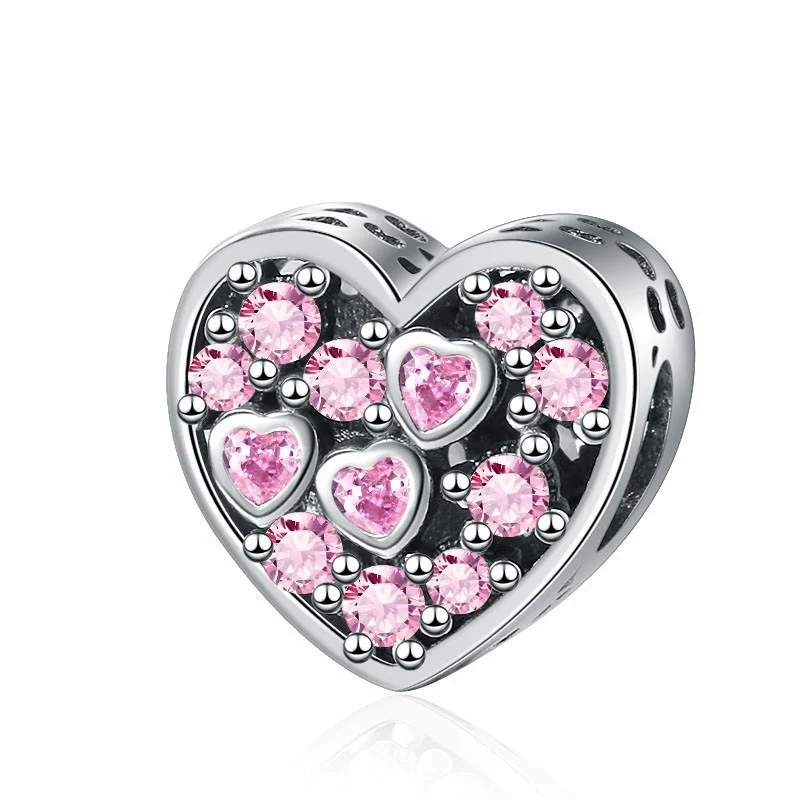 New Pink Series Bus Murano Glass Flowers Hearts Clip Charm Beads Fit Original European 925Silver Bracelet DIY Women Jewelry Gift 4