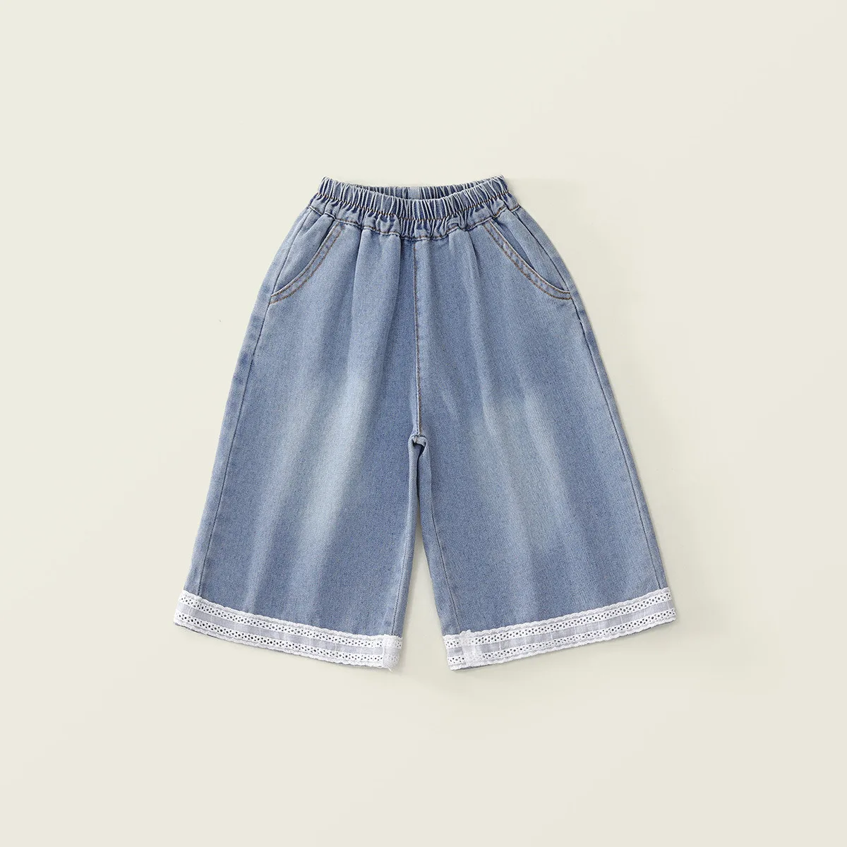 Description Picture 6 of itemGirls' Loose Casual Jeans 2025 Summer New Children's Korean Version Lace and Lace Denim Wide Leg Pants