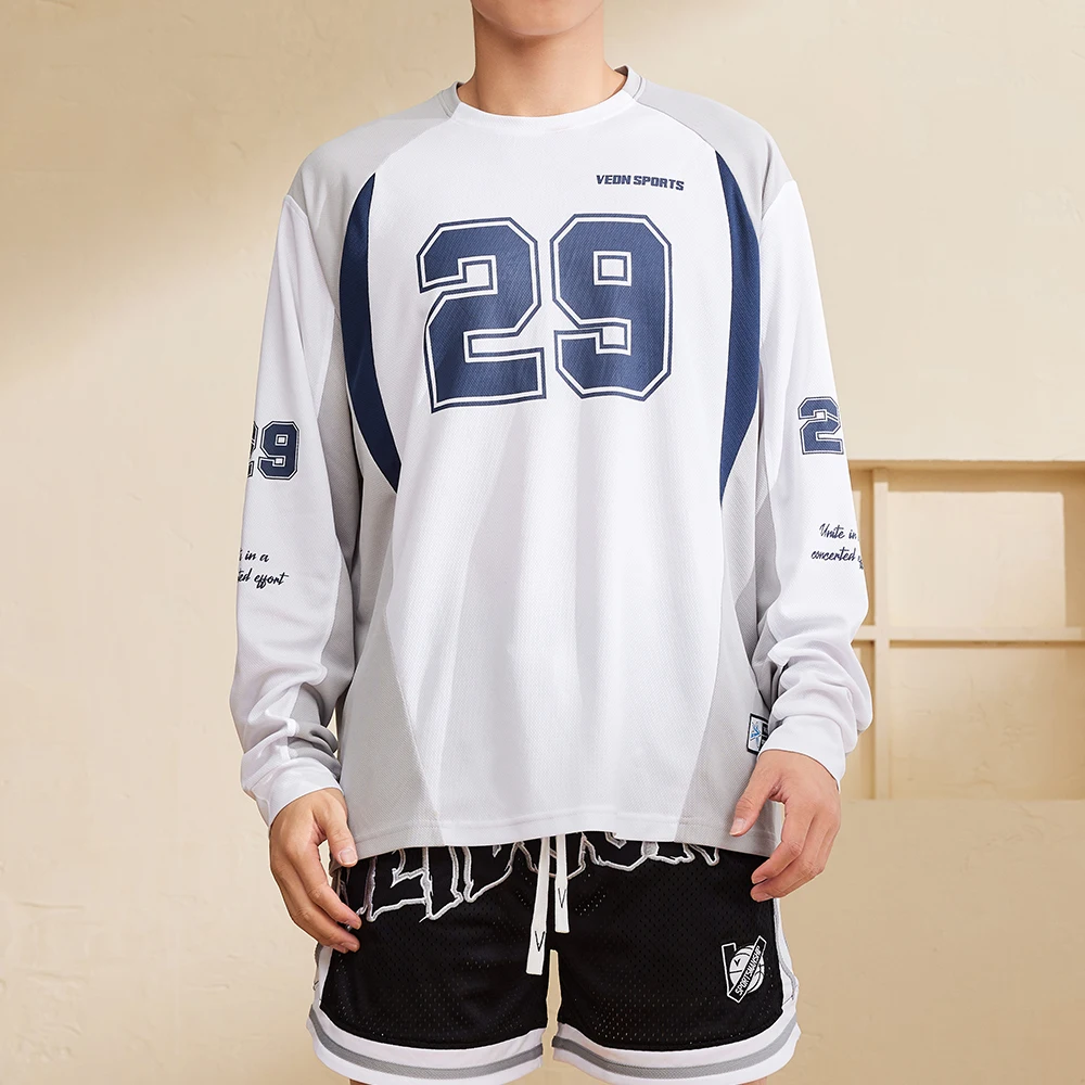 Veidoorn Number 29 Sport Tees for Men 100% Polyester Quick Dry Long Sleeve T Shirt Round Neck Football Jersey Men Sport Tees