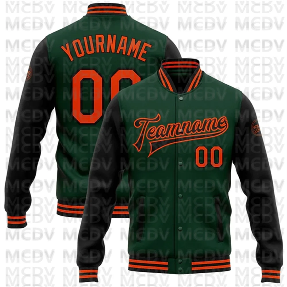 Custom Green White-Red Bomber Full-Snap Varsity Letterman Two Tone Jacket