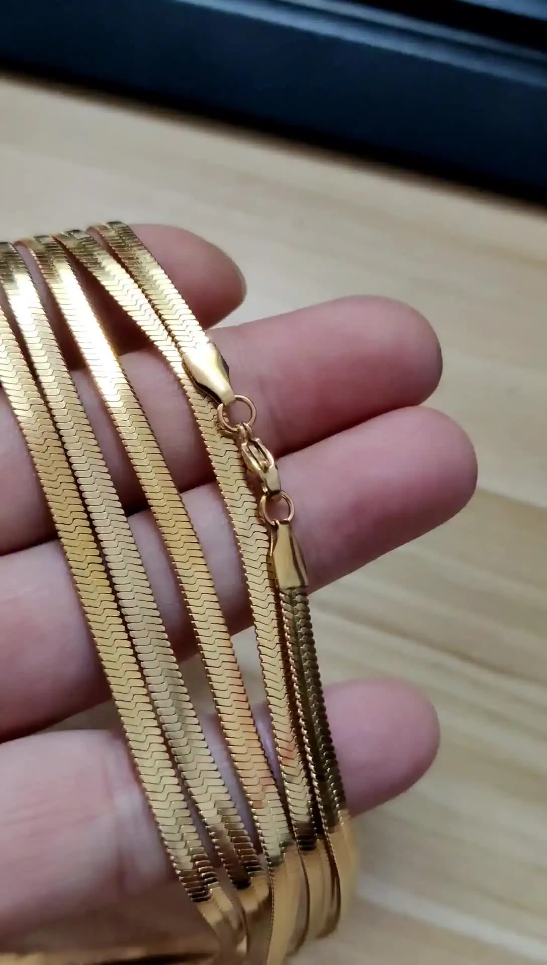 10 x Плоский браслет-змейка из нержавеющей стали с елочкой золота и серебра для