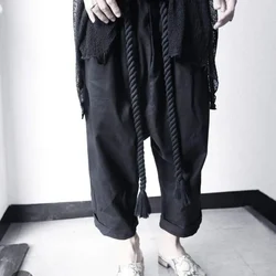 Mens Harem Trousers Streetwear Casual Low Crotch Man Wide-leg Trousers Retro Culottes Bloomers Belt Stage Outfit Carrot Pants