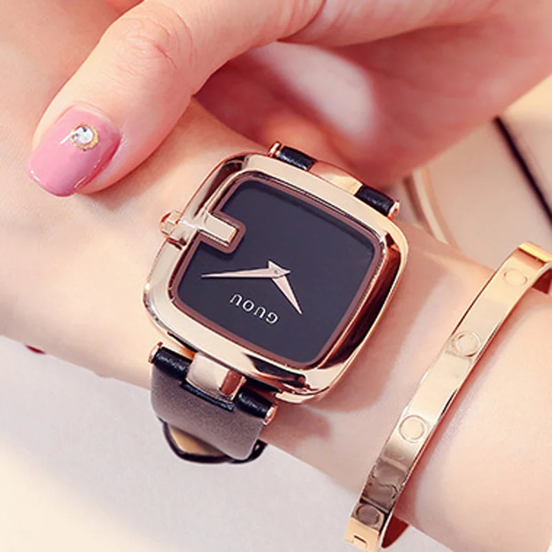 Guou Top Brand Women's Watches 2022 Square Fashion Zegarek Damski