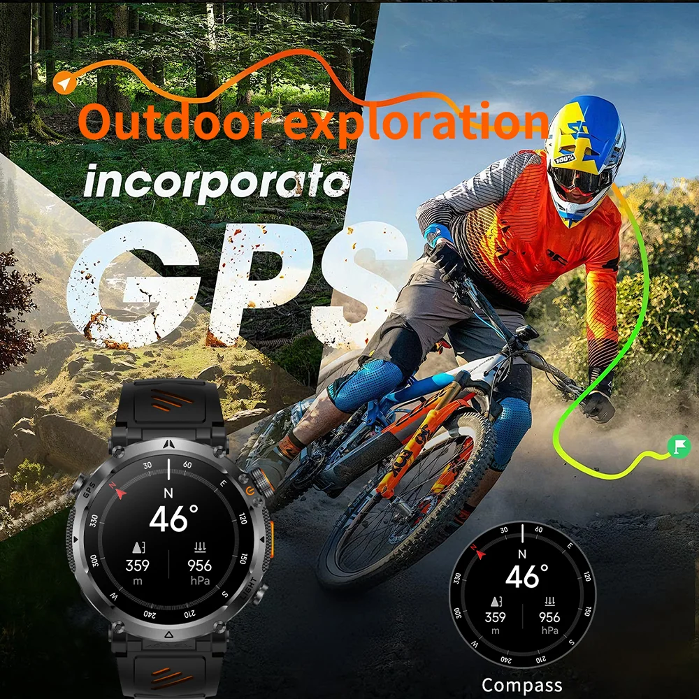 2026 New Military GPS Sports Smart Watch Men Compass 3ATM Waterproof Swim Fitness Tracker AMOLED HD SmartWatches 850Mah Battery 4