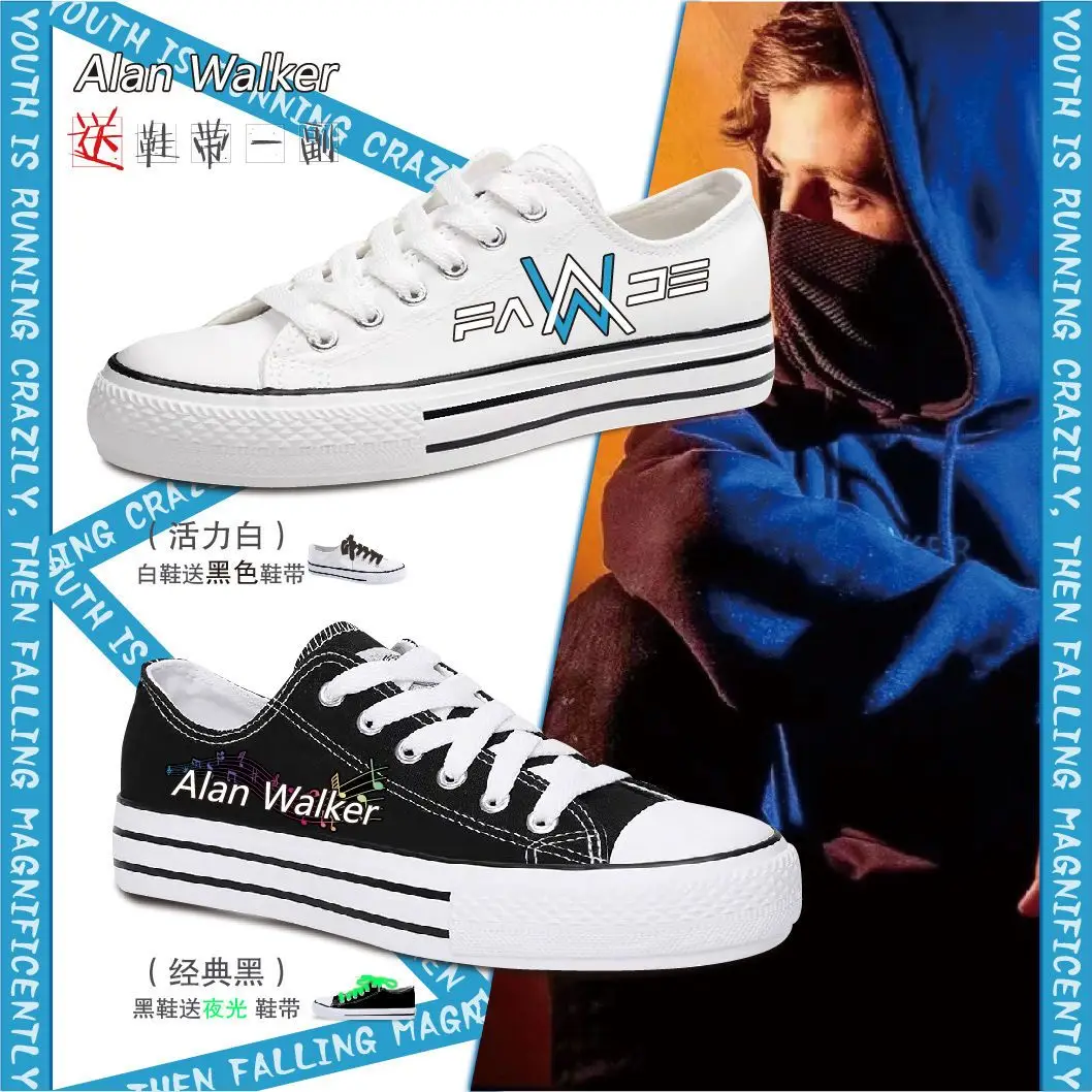 

Fashion Man Shoes Alan Walker Canvas Shoes Anime Surrounding Fade Men And Women Spring/Summer New Low Top Casual Canvas Shoes