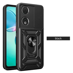 Shockproof Armor Magnetic Holder Ring Case with Lens Protection for Honor X9 4G 5G (Black)