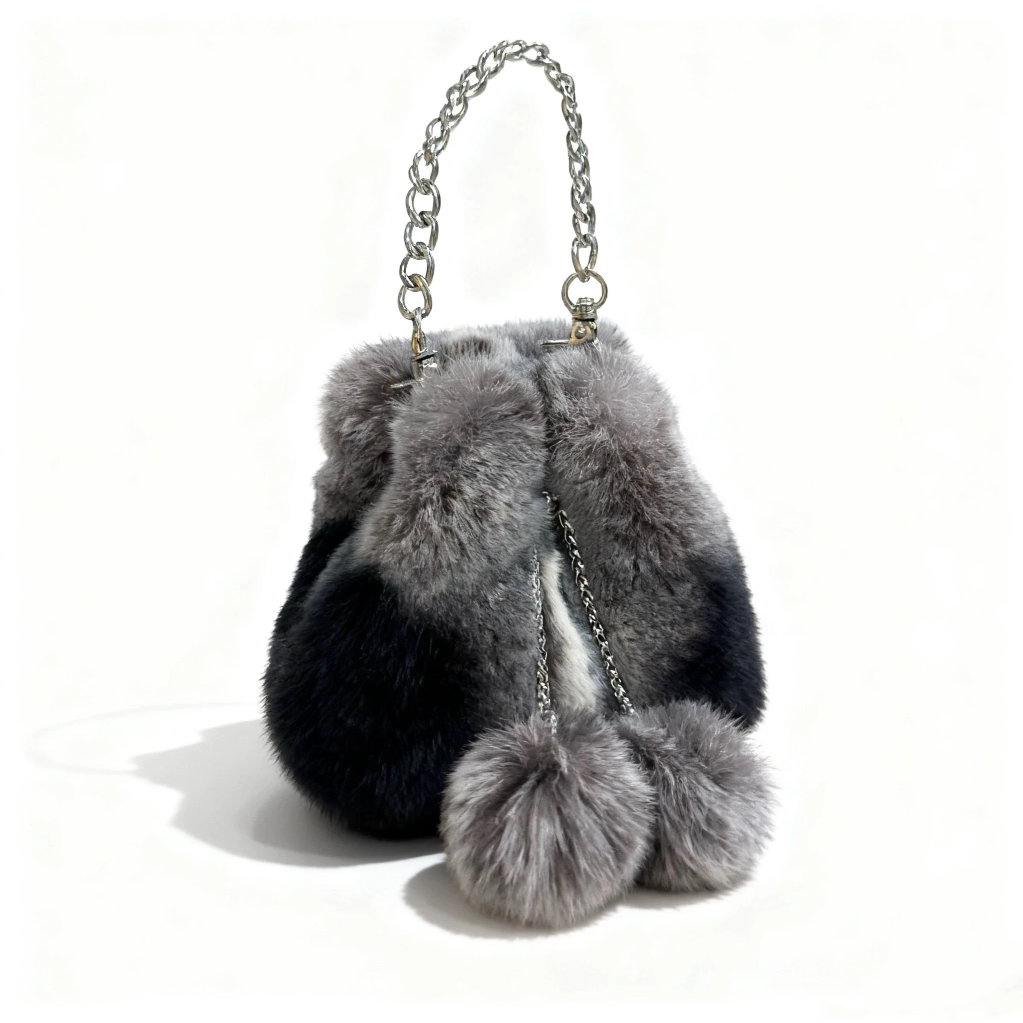 Autumn Winter Women's mini Handbag Rex rabbit fur Soft Bucket Bag Lady Purse Evening Clutch Bag Female Shoulder Crossbody Bag