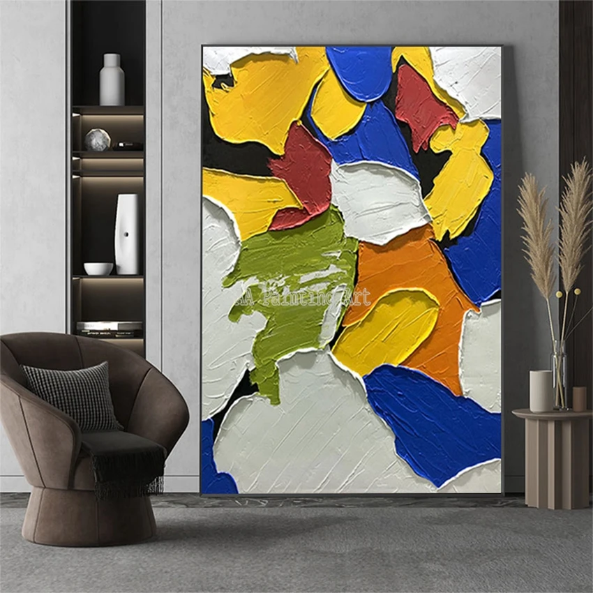 

New Room Decoration Abstract Thick Knife Art Oil Painting Colors Block Wall Decor Art 1 Piece Crafts Artwork Hot Selling
