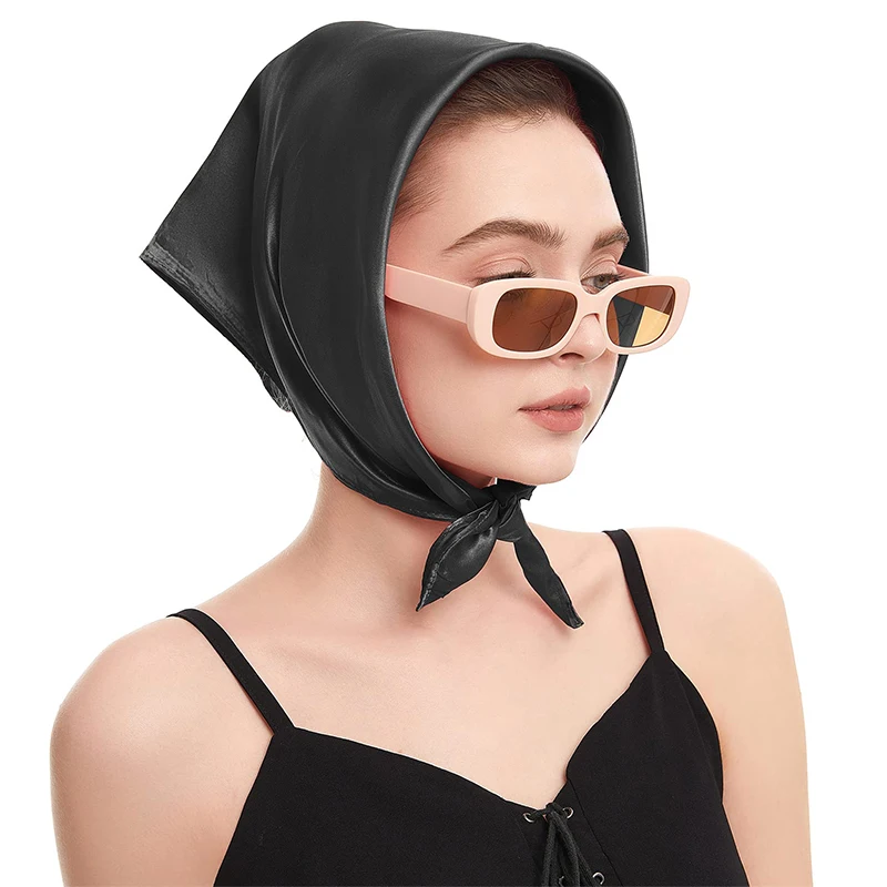 2024 New Fashion Women Satin Silk 60x60CM Square Hijab Solid Color Lady Silk Sunscreen Versatile Bandana Scarves 4