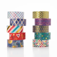 12Pcs Geometry Washi Tape Scrapbooking Masking Tape Gold Foil Cinta Adhesiva Decorativa Journaling Materials Washi Tapes 1