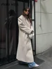 Solid Woolen Lapel Long Coats For Women Loose Full Sleeve Double Breasted Shoulder Pads Overcoats 2024 Autumn New Lady Outwears 5