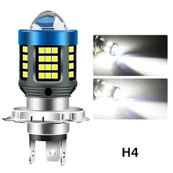 Advanced Dual Color LED Motorcycle Headlight with Hi-Lo Beam Lens and Fog Lamp (H4 White White)