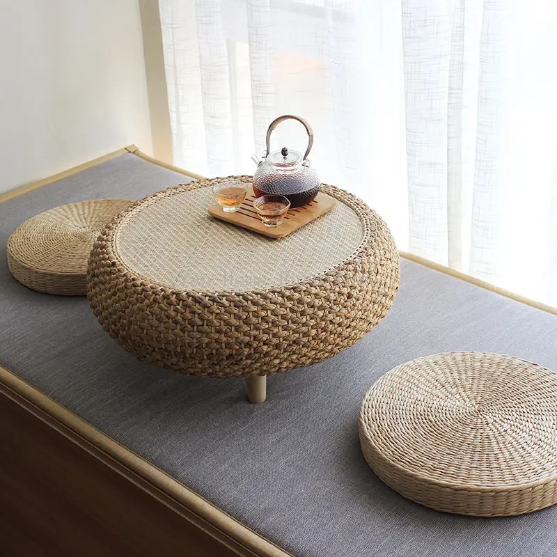 

50X50X25 / 60X60X25 CM Japanese Style Straw Coffee Table Dining Window Low Floor Table NordicTea Table For Living Room LQ70YH