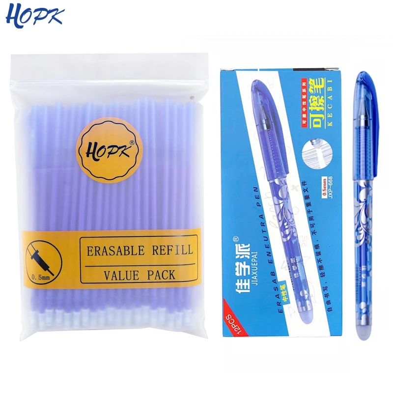 

100+12Pcs/Set Erasable Gel Pen 0.5mm Blue Black Ink Erasable Pens Refill Rod Washable Handle Gel Ink Pen School Writing Statione