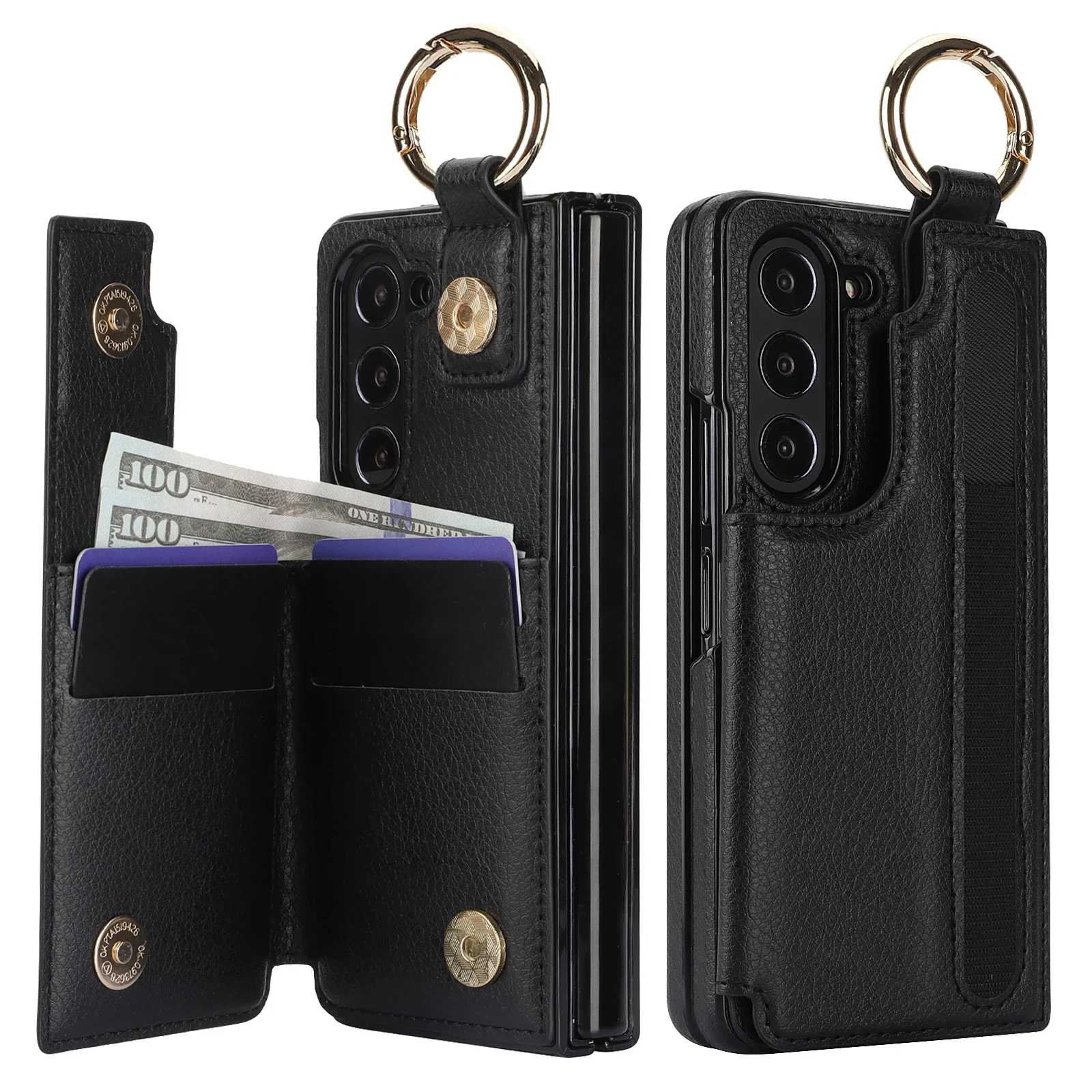 Luxurious PU Leather Ring Phone Case with Wallet & Card Slot for Foldable Phones (No Pen)