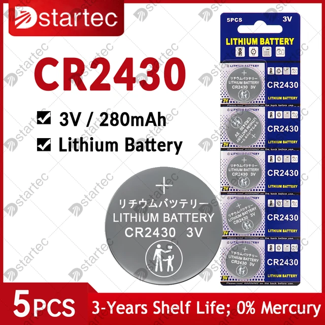 5 Pcs/pack CR2430 3V Button Cell Batteries Watch Calculator Remote