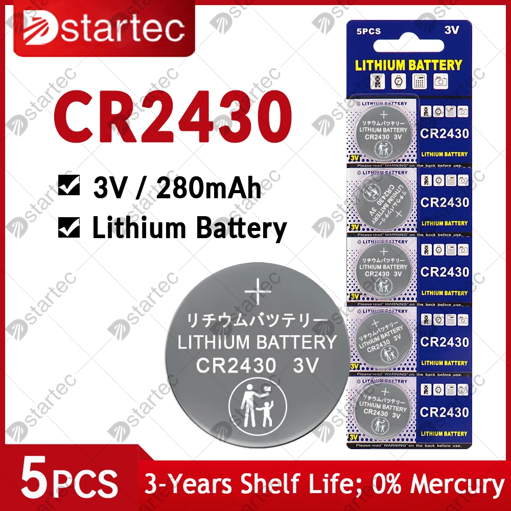 5pcs/pack NEW CR2430 3V Lithium Battery CR 2430 DL2430 BR2430 Button Coin  Batteries for Key Fob Watch Alarm Clock Remote Control