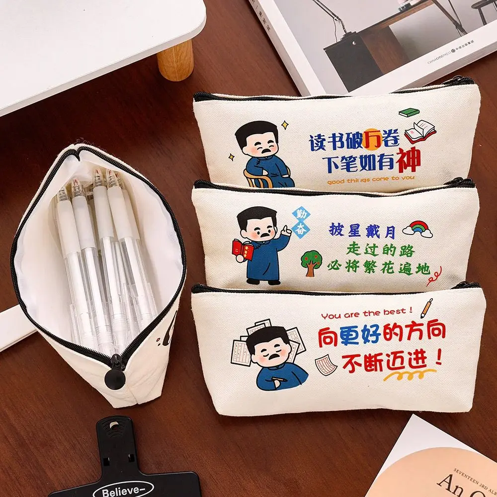 

Cute Youth Canvas Pen Bag Durable Inspirational Cartoon Pencil Bag Korean Fashion Large Capacity Stationery Bag Student