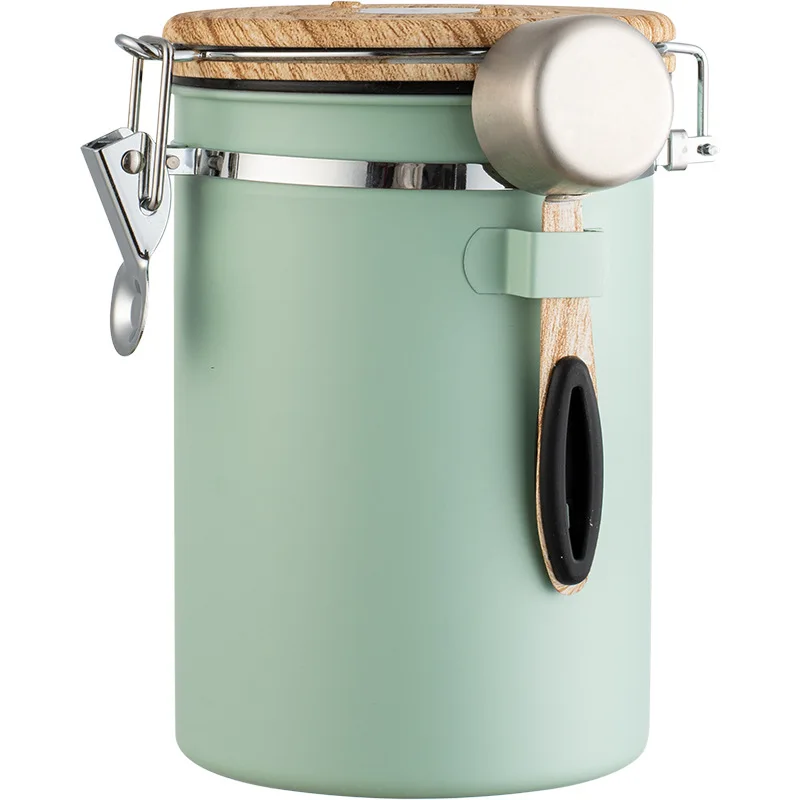 Coffee Bean Storage Tank Stainless Steel Kitchen Sealed Jar Tea Powder Storage Jar with Timetable Exhaust Valve Jars
