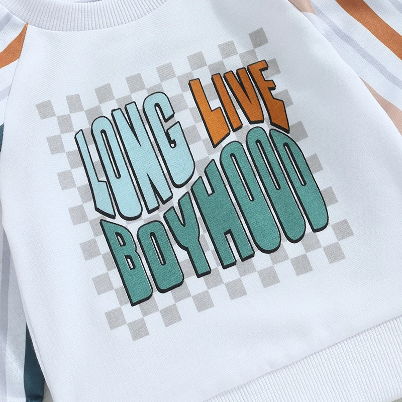 Description Picture 6 of itemKids Boys Sweatshirt Long Sleeve Crew Neck Stripes Letters Print Casual Hoodie Fall Clothes