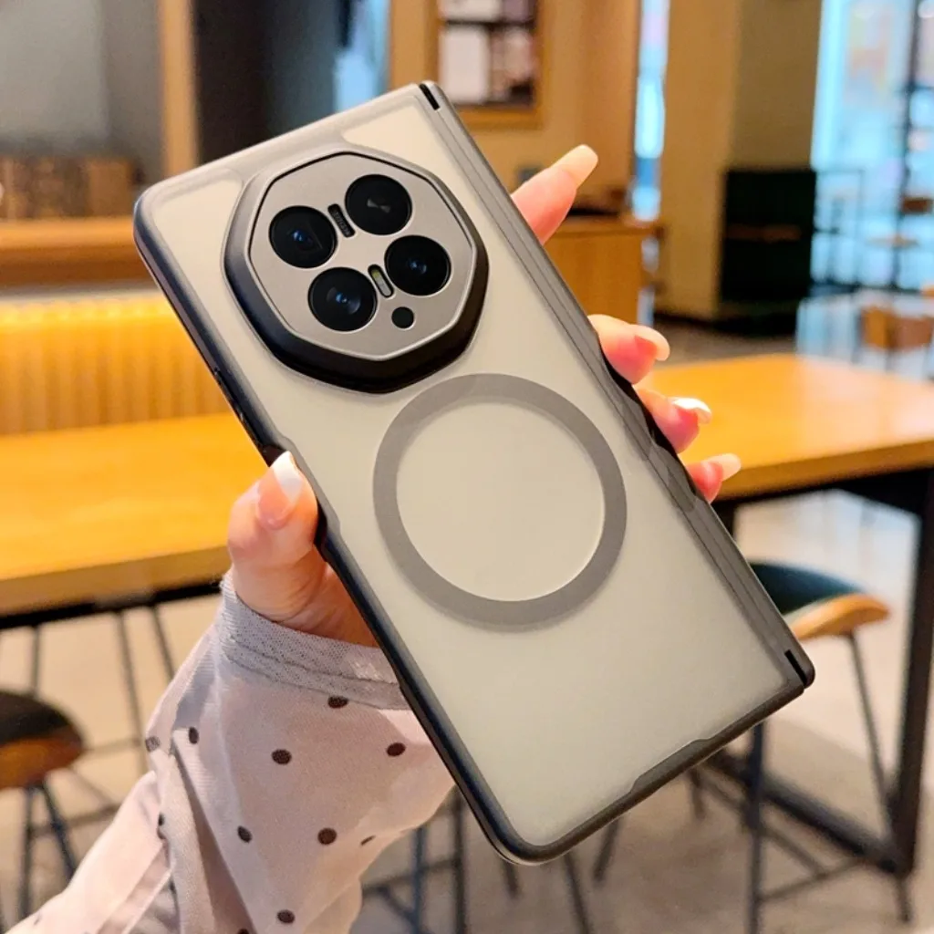 Translucent Magnetic Shockproof Phone Case with Full Hinge Protection and Wireless Charging Compatibility