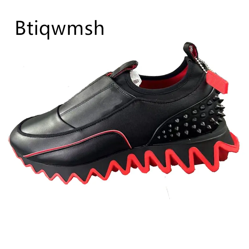 

Black White Real Leather Sneakers Man Pointed Toe Mixed Color Rivet Studded Flats Male Loafer Shoes
