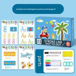 Magical Reusable Tracing Workbook Set for Kids - Interactive Learning with Drawing Pens and Eraser (64Pcs)