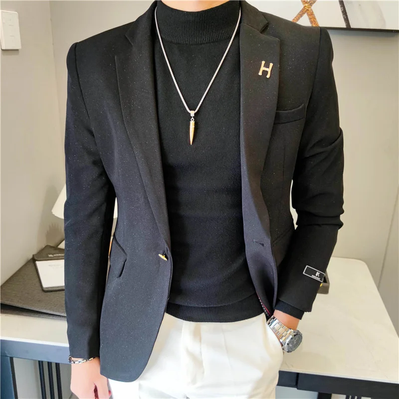 men's blazers Black Autumn Shiny Blazer Hombre Jacket Stage For Singer Male Terno Masculino Night Club Terno Masculino Korean Style Blazer Man black blazer for men