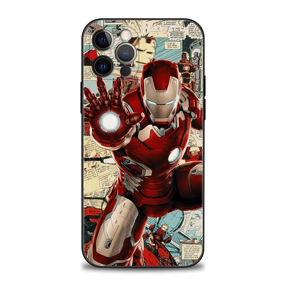 iphone 13 pro max wallet case Iron Man MARVEL Phone Case for iPhone 11 12 13 Pro Max 7 8 SE XR XS Max 5 5s 6 6s Plus Black Soft Silicone Case Cover Marvel case for iphone 13 pro max