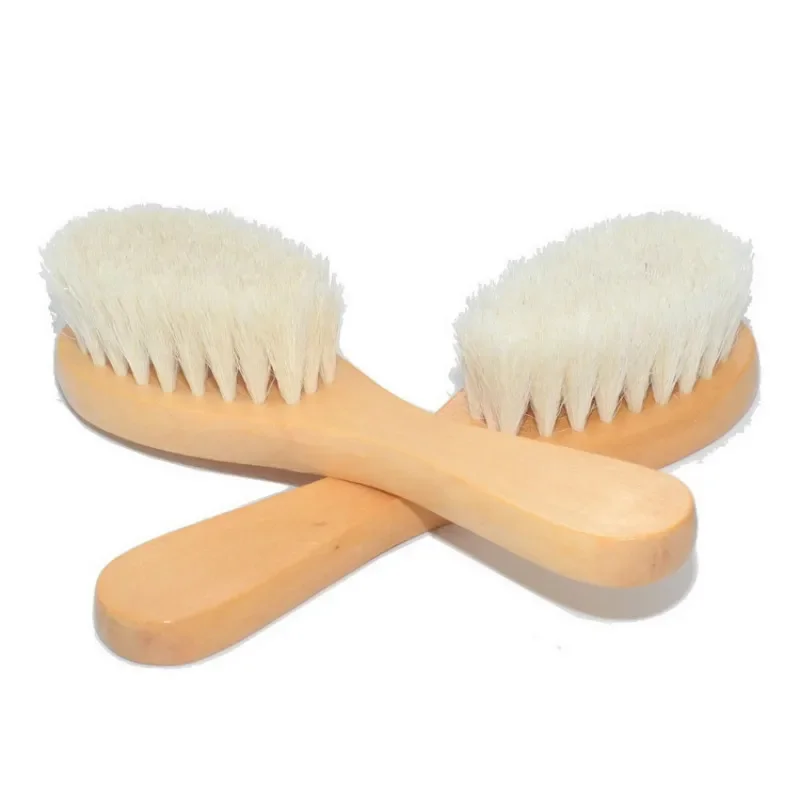 Nuova cura del bambino Spazzola in legno per bambini in pura lana naturale Spazzola per pettine Spazzola per capelli per bambini Spazzola per capelli per neonato Pettine per neonati Massaggiatore per la testa - immagine 6