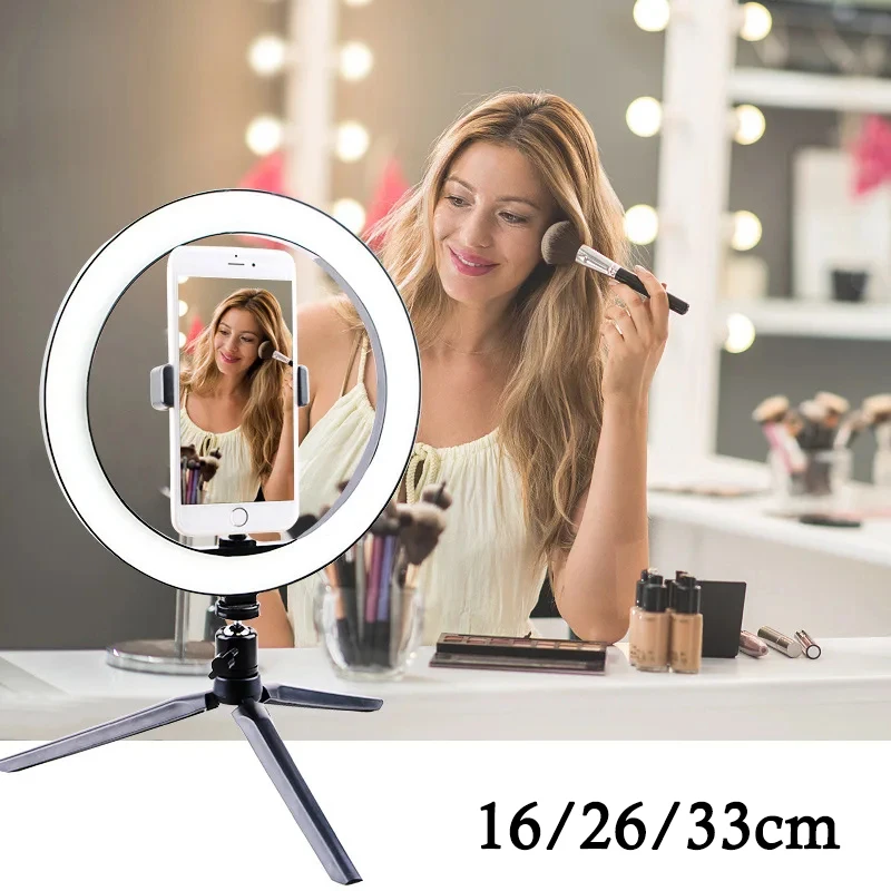 Dimmable LED Selfie Ring Light with Phone Stand and Makeup Fill Light for Video and Live Streaming