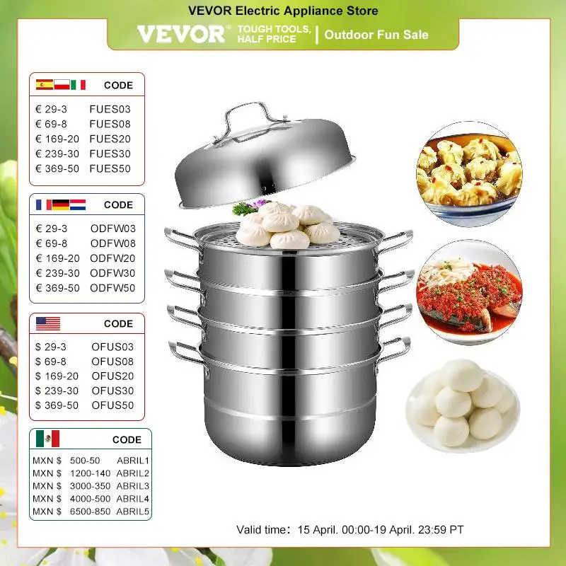 VEVOR 5 Layer Food Steamer 28cm 30cm Stainless Steel Stock Pot for Home Steaming Dumplings Vegetables Rice Cooking Steamed Dish